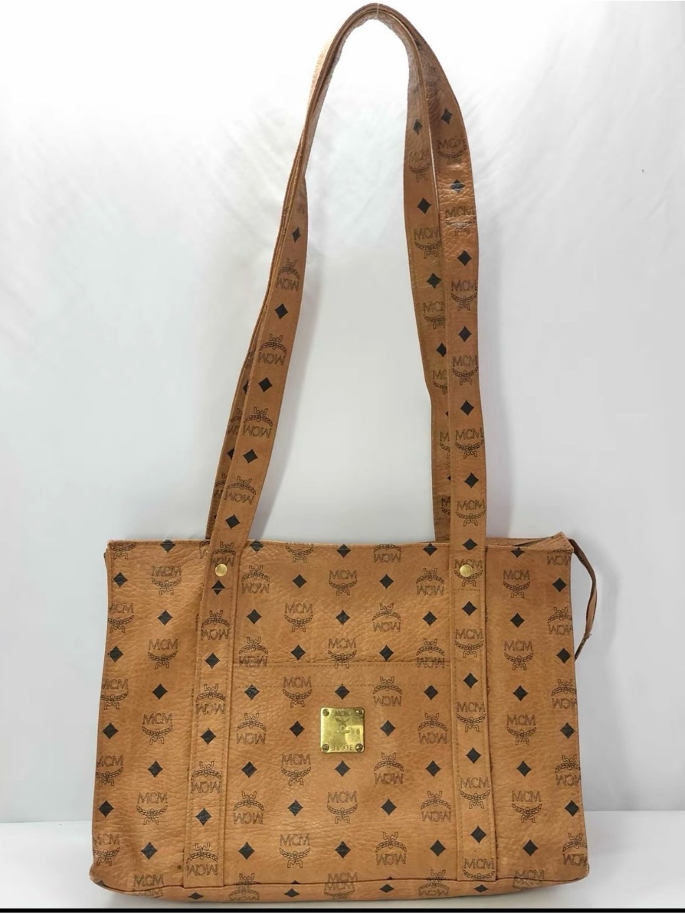 Vintage MCM Cognac Visetos Logo-Print Leather Tote Bag